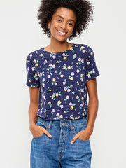 Luxe Crew-Neck T-Shirt - Blue Floral