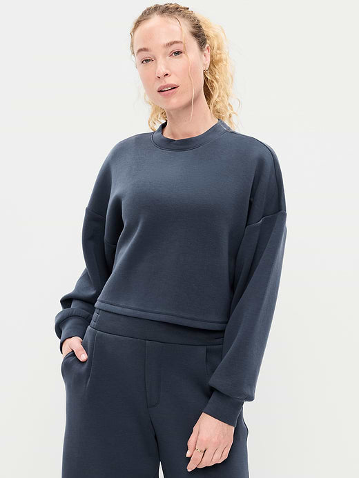 Bounce Fleece Crew-Neck Cropped Sweatshirt - Dusk Navy