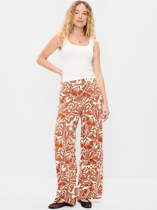 High-Waisted Playa Wide-Leg Pants - Warm Floral Bottom