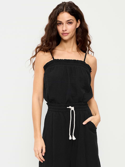 Crinkle Gauze Tank Top - Black Jack