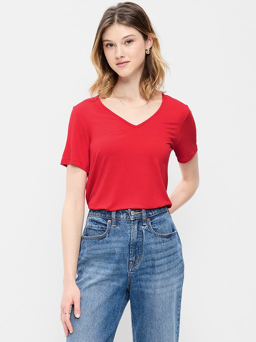 Luxe V-Neck T-Shirt - Amaryllis