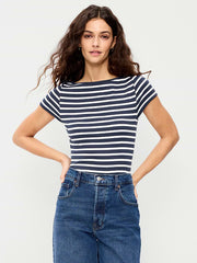 Snug Boatneck T-Shirt - Navy Stripe