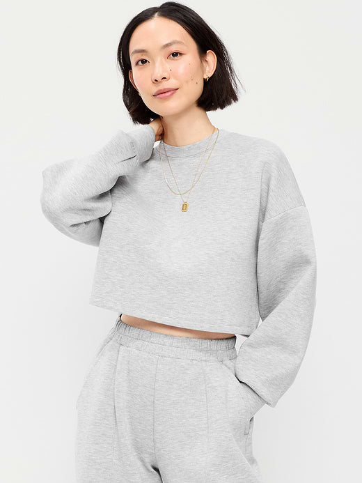 Bounce Fleece Crew-Neck Cropped Sweatshirt - Heather Grey