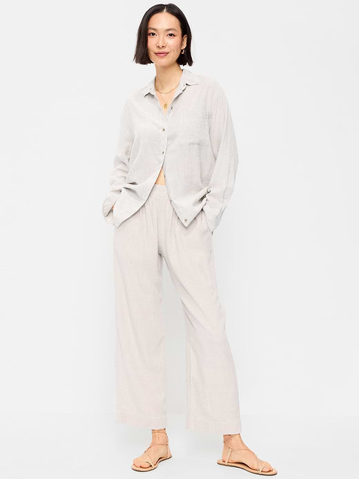 High-Waisted Linen-Blend Straight Ankle Pants - Flax Linen