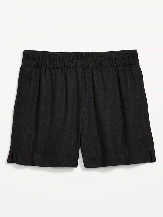 High-Waisted Beach Linen Pull-On Shorts - Black Jack