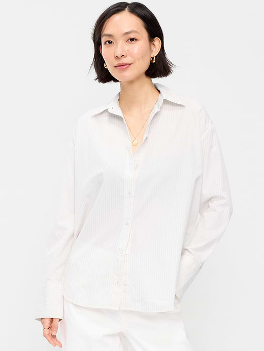 Tie-Back Button-Down Shirt - Neutral Stripe