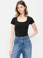 Hug Double-Layer Scoop-Neck Top - Black Jack
