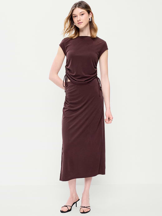 Ruched Midi Skirt - Plum Brown