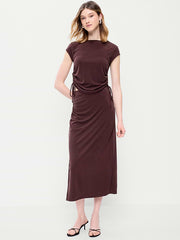 Ruched Midi Skirt - Plum Brown