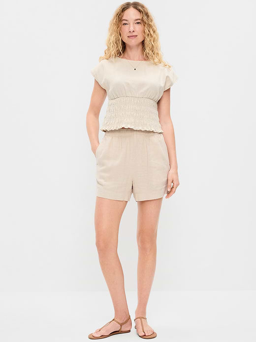 High-Waisted Linen-Blend Shorts -- 3.5-inch inseam - Flax Linen