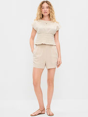 High-Waisted Linen-Blend Shorts -- 3.5-inch inseam - Flax Linen