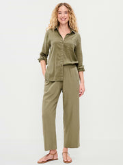 High-Waisted Linen-Blend Straight Ankle Pants - Kombu