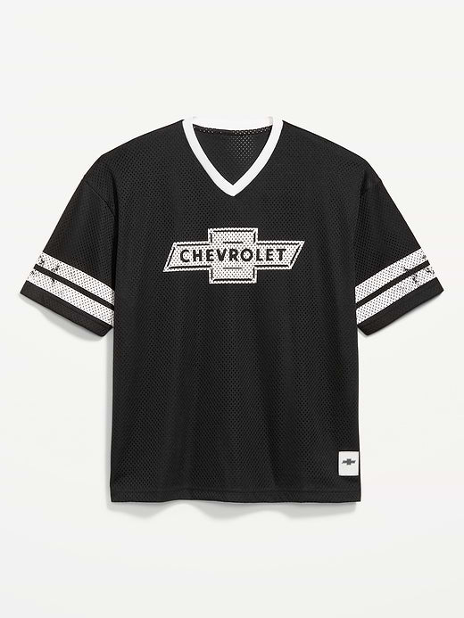 Licensed Graphic Cropped Mesh V-Neck T-Shirt - Black Spark