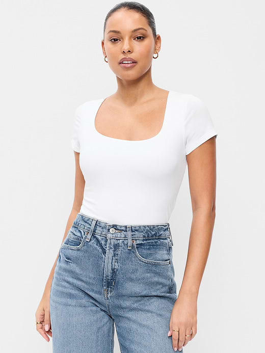 Hug Double-Layer Scoop-Neck Top - Calla Lilies