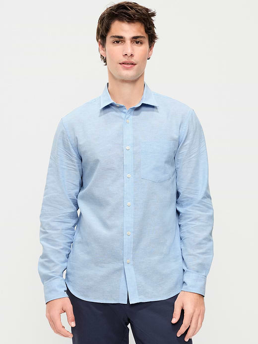 Classic Fit Linen-Blend Shirt - Monet Blue