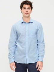 Classic Fit Linen-Blend Shirt - Monet Blue