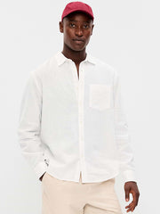 Classic Fit Linen-Blend Shirt - White Lilies