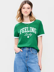 EveryWear Crew-Neck Graphic Ringer T-Shirt - Green Mangrove