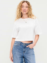 Vintage Crew-Neck Oversized Crop T-Shirt - Calla Lily White