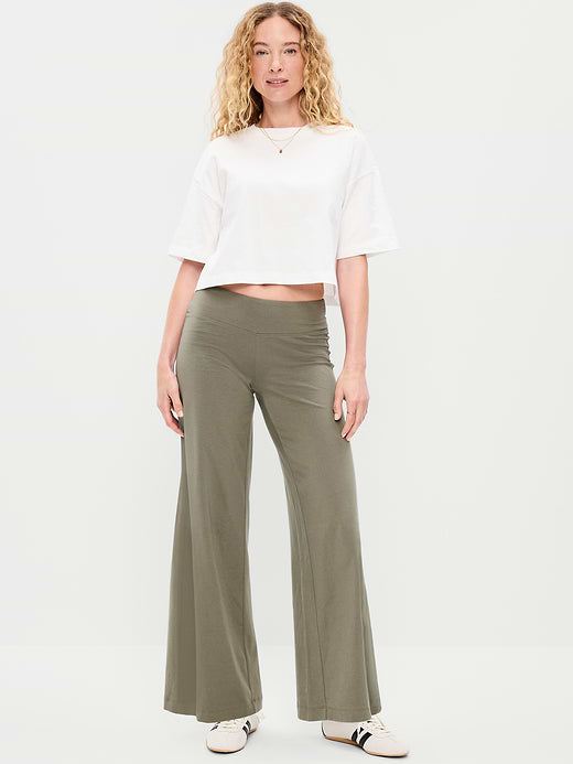 Mid-Rise Jersey Super Wide-Leg Leggings - Stone Wall