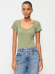Lace-Trim Sweetheart-Neck Ribbed Top - Bare Ground