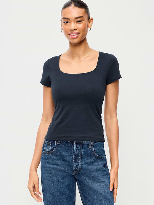 Hug Double-Layer Scoop-Neck Top - In the Navy