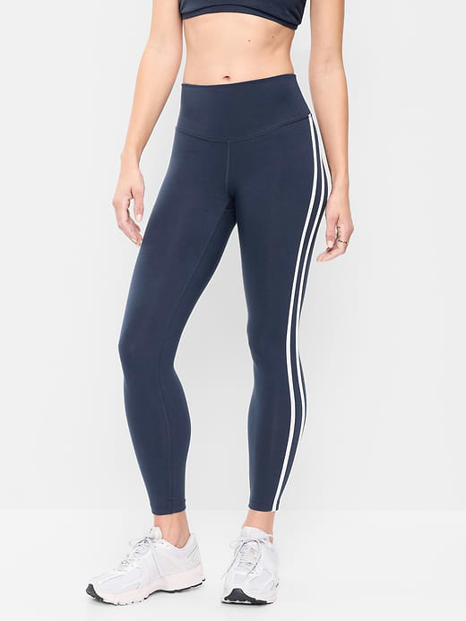 High-Waisted PowerChill Side-Striped 7/8 Cotton Leggings - In the Navy