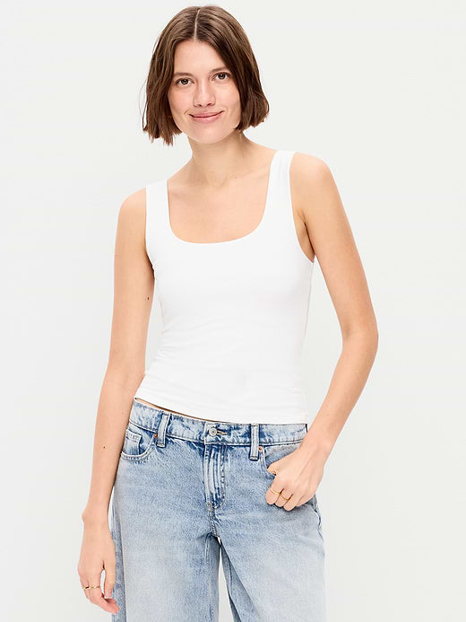 Hug Double-Layer Scoop-Neck Tank Top - Calla Lilies