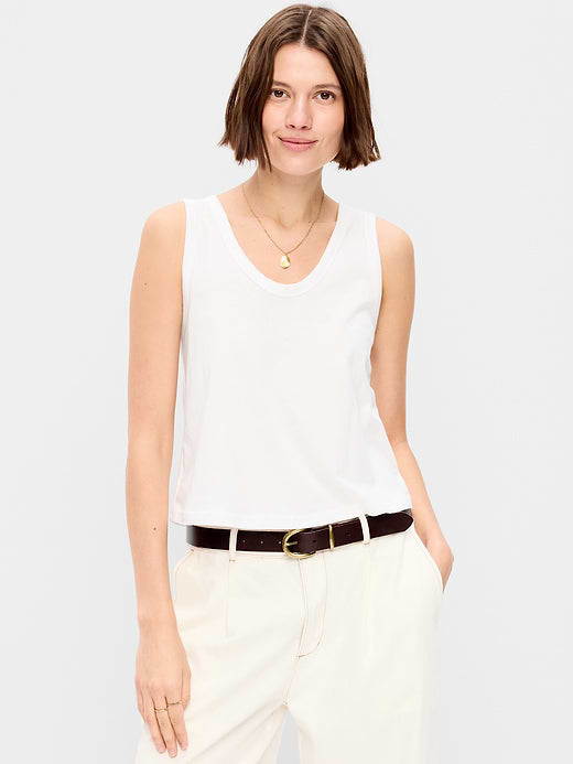 Relaxed Scoop-Neck Tank Top - White Lilies