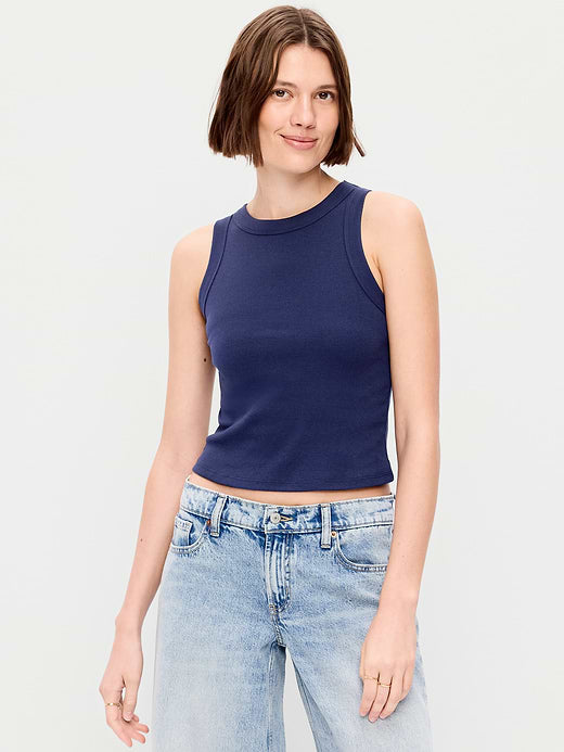 Snug Crop Ribbed Tank Top - Arctic Depth