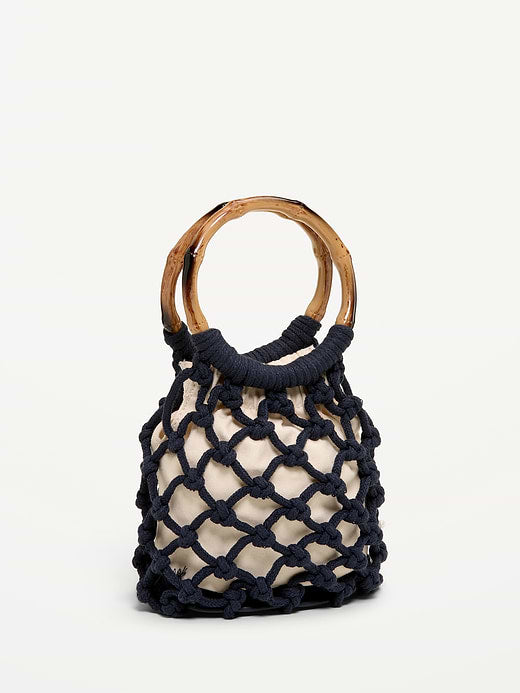 Macrame Ring Handle Bag - Navy Blue