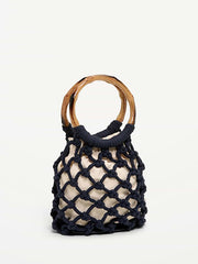 Macrame Ring Handle Bag - Navy Blue