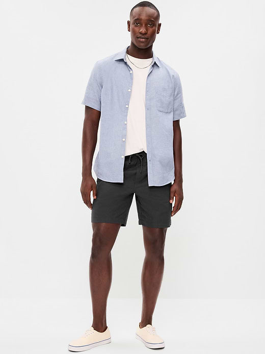 Linen-Blend Jogger Shorts -- 7-inch inseam - Dark Gray