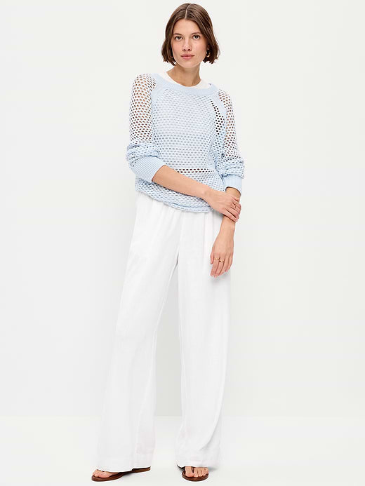 High-Waisted Linen-Blend Super Wide-Leg Pants - Calla Lilies