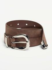 Faux-Leather Western Belt - Brown Suede