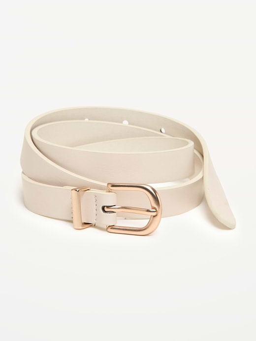 Classic Slim Faux-Leather Belt - Bone