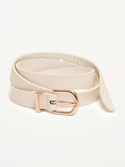 Classic Slim Faux-Leather Belt - Bone