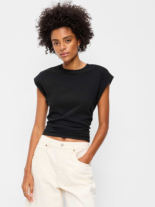 Cap-Sleeve Cinch-Waist Top - Black Jack