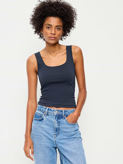 Hug Double-Layer Scoop-Neck Tank Top - In the Navy
