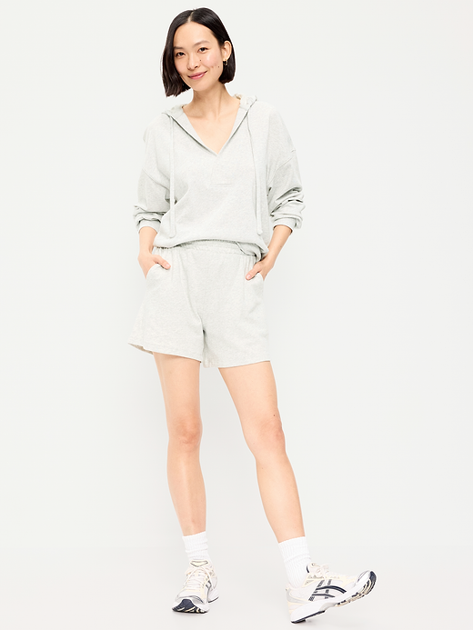 High-Waisted Relaxed Shorts -- 5-inch inseam - Light Gray Heather