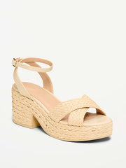 Raffia Platform Sandals for Women - Totally Natural