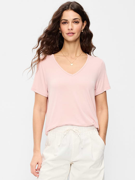 Luxe V-Neck T-Shirt - Abalone Pink