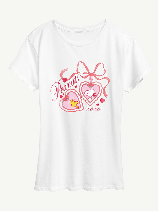 Peanuts Snoopy Woodstock Heart Locket Short Sleeve Graphic T-Shirt - White