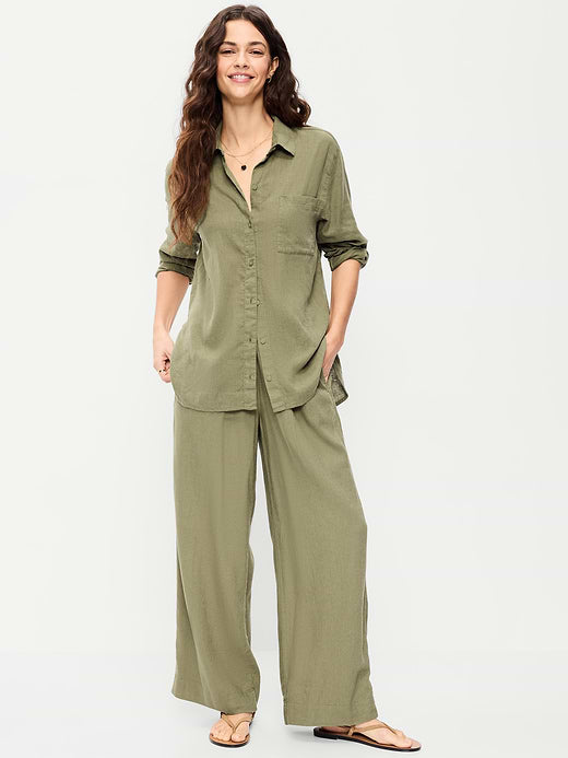 High-Waisted Linen-Blend Super Wide-Leg Pants - Kombu