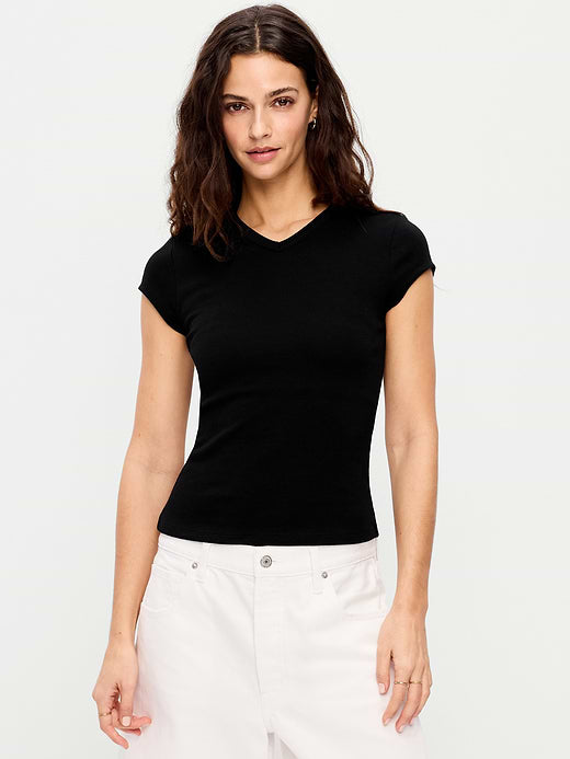 Snug High V-Neck T-Shirt - Light Black Heather