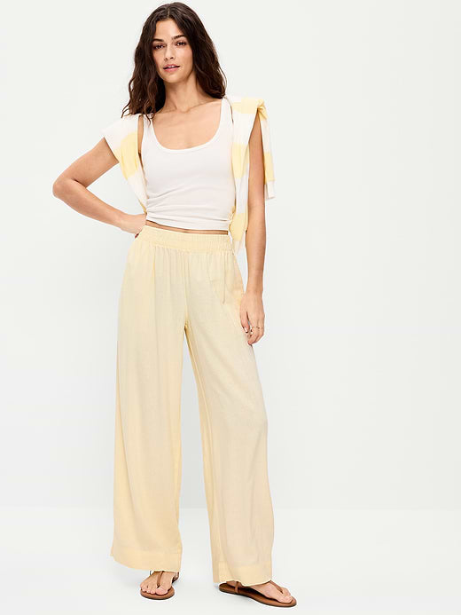 High-Waisted Linen-Blend Super Wide-Leg Pants - Celestine