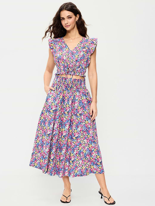 Smocked-Waist Midi Skirt - Multifloral