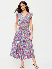Smocked-Waist Midi Skirt - Multifloral