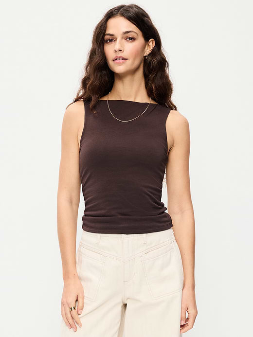 Hug Double-Layer Boat-Neck Top - Black Coffee