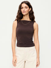 Hug Double-Layer Boat-Neck Top - Black Coffee
